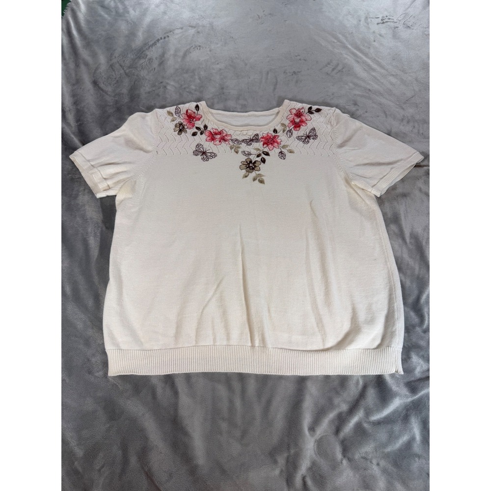 Alfred Dunner Womens Beaded Knit Cottagecore Sweater Fairy Butterfly Floral Sz M